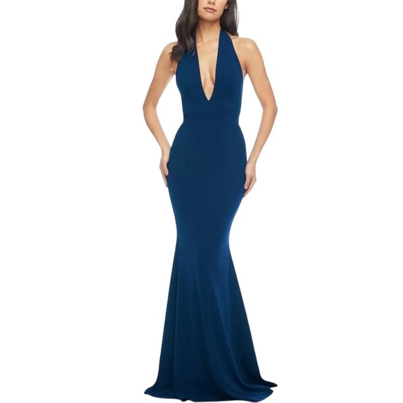 Dress the Population Camden Deep Plunge Neckline‎ Halter Bodycon Maxi Dress Sz L - Picture 1 of 17